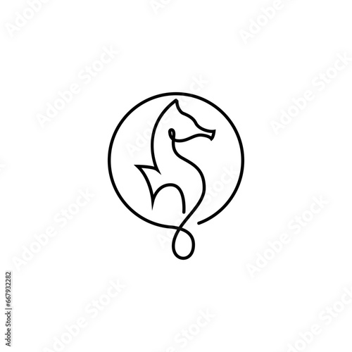Seahorse logo design template with continuous line style