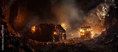 Observation of coal mine with operational excavator photo