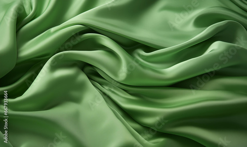 Acercamiento a una tela sintética arrugada de color verde photo