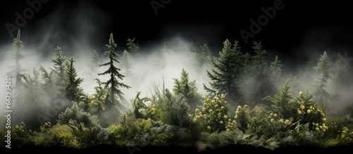 Smoke emerging from a Canadian forest with diverse green vegetation