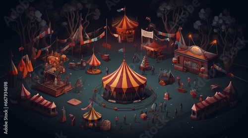 Isometric View of a Spooky Carnival Scene Illustration