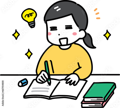 楽しそうに勉強する私服の女性
