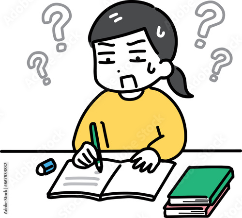 勉強が難しくて悩む私服の女性