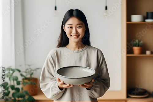 お皿を 持っている日本人女性 photo