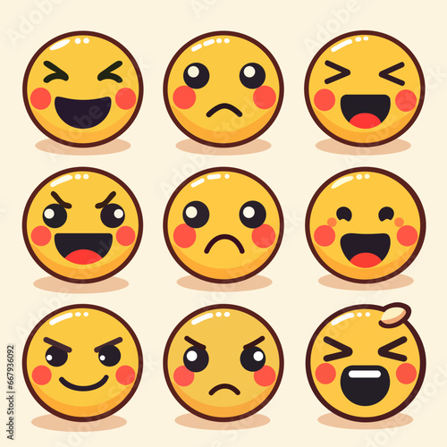 Conjunto de 6 Emojis, Expressões Emocionais Diversas em Alta Qualidade para Redes Sociais, Aplicativos, Mensagens e Design Gráfico - Ilustrações Vetor para Transmitir Felicidade, Tristeza