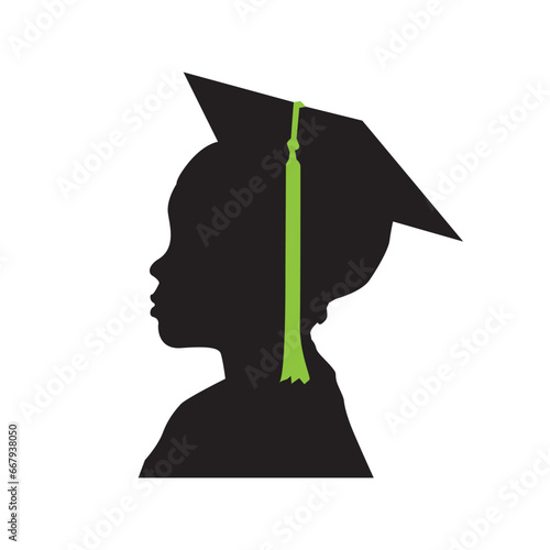 little kid boy graduate face silhouette, graduation silhouette. children's graduation ceremony silhouette, children's education