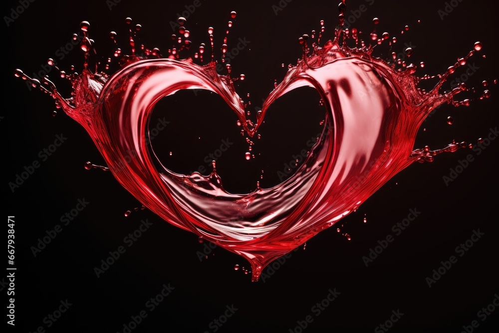 Liquid heart splash, dynamic movement in mid-air. Liquid heart splash, dynamic movement in mid-air.