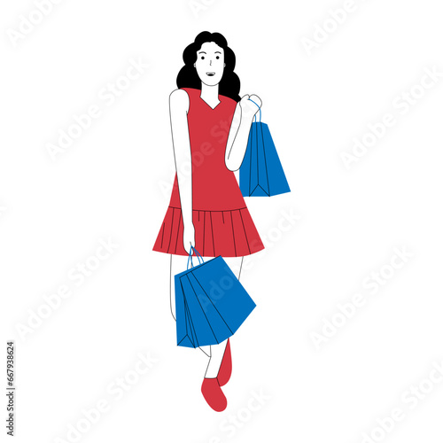 vector illustration of shopping woman