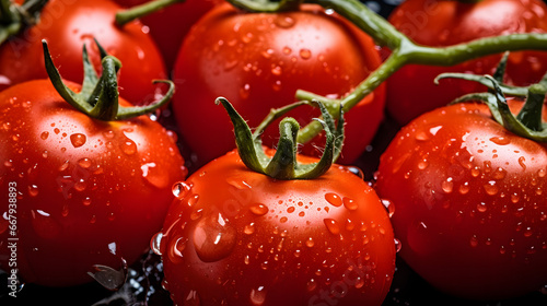 Red Tomatoes with water drops on a black background © jxvxnism