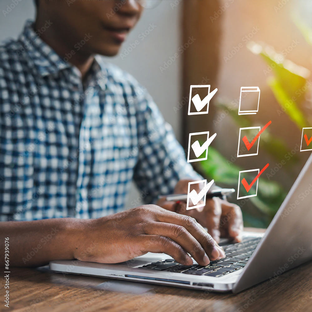Man Using A Laptop And Touching On Virtual Screen Contact Questionnaire