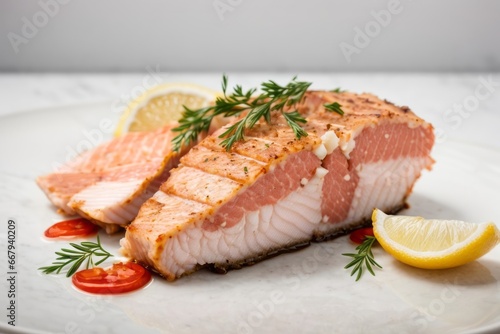 salmon steak with lemon