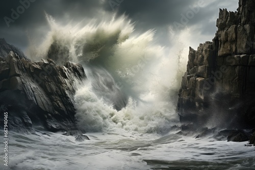 Rage of a stormy sea against the cliffs.