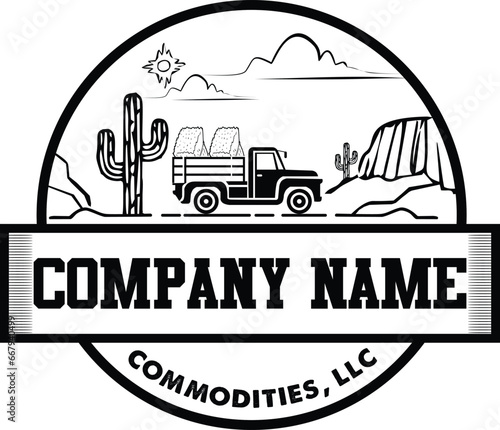 Vector illustration logo vintage truck for commodities flat design