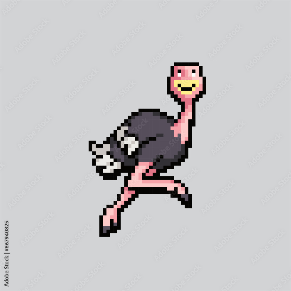 Pixel art illustration Ostrich. Pixelated Ostrich. Ostrich bird pixelated for the pixel art game and icon for website and video game. old school retro.