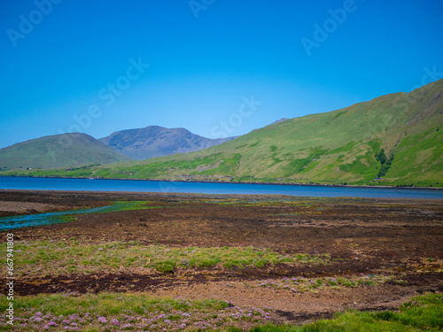 Connemara landscape, lake and mountains in Ireland. Shot in 2023.