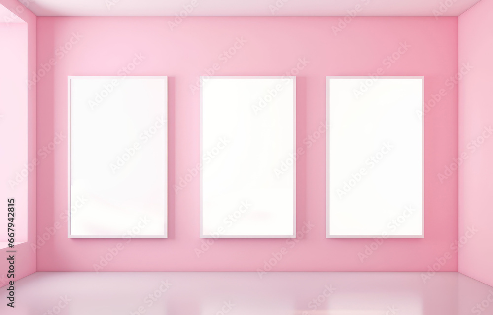 Mock up frame in home interior, blank picture frame set isolated on pink background, style, 3d render Mock up frame in home interior, blank picture frame set isolated on pink background, style, 3d render