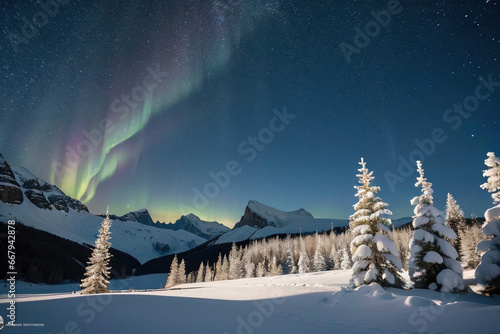 Outdoor photo of snow and aurora © joonki