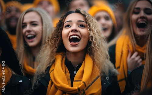 A choir of football fans girls singing their team's anthem