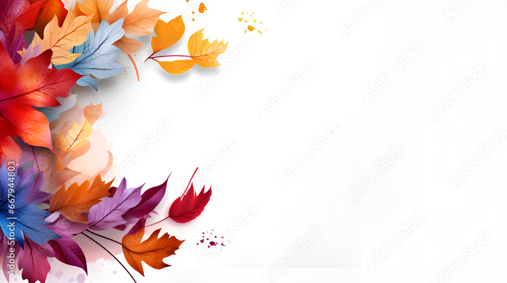 A Colorful Autumn Leaves Border on White background generative ai