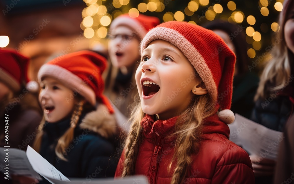 A children's choir with joy and emotion singing carols A children's choir with joy and emotion singing carols