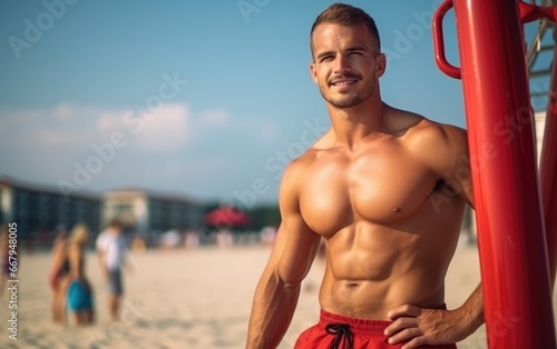 A handsome beach lifeguard