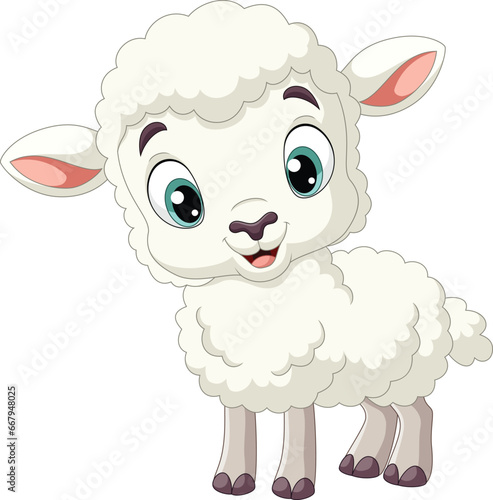 Cartoon funny baby lamb on white background