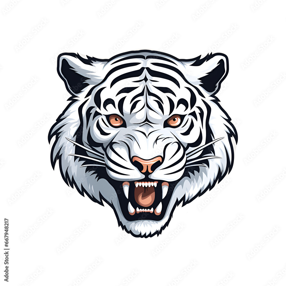 Artistic Style White Tiger Painting Drawing Vector Style Illustration White Tiger Cartoon Style Logo No Background Perfect for Print on Demand Merchandise