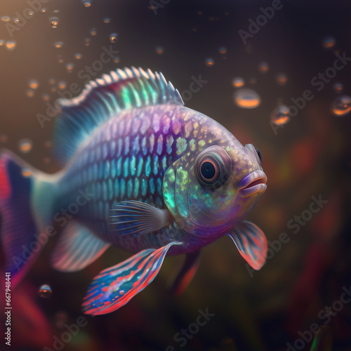 a fish with bright colors swimming in the water