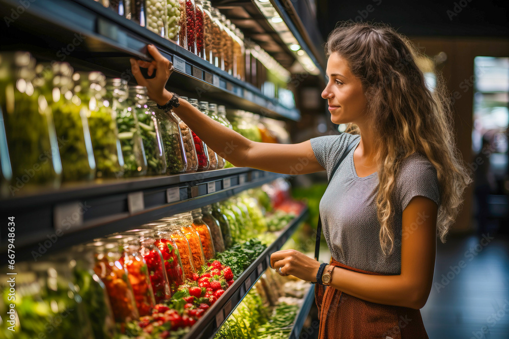 grocery shopping in a supermarket aisle, generative ai grocery shopping in a supermarket aisle, generative ai