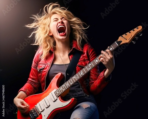 female rockstar playing the guitar, generative ai
