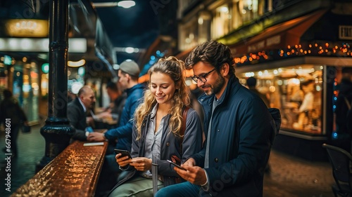 Couple using their smartpho...
