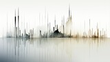 AI-generated abstract minimalist, muted city skyline and reflection. MidJourney.