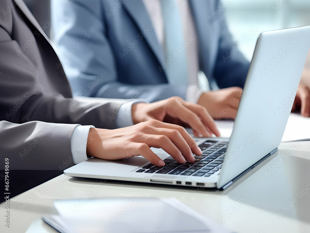 Business person using laptop and man or woman operating laptop and making a note, Business Office photo, Business Working environment, AI-generated business Photo Business person using laptop and man or woman operating laptop and making a note, Business Office photo, Business Working environment, AI-generated business Photo