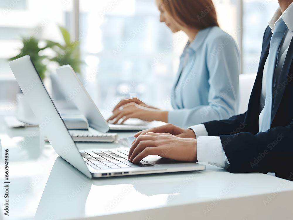Business person using laptop and man or woman operating laptop and making a note, Business Office photo, Business Working environment, AI-generated business Photo Business person using laptop and man or woman operating laptop and making a note, Business Office photo, Business Working environment, AI-generated business Photo