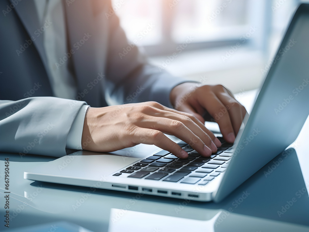 Business person using laptop and man or woman operating laptop and making a note, Business Office photo, Business Working environment, AI-generated business Photo Business person using laptop and man or woman operating laptop and making a note, Business Office photo, Business Working environment, AI-generated business Photo