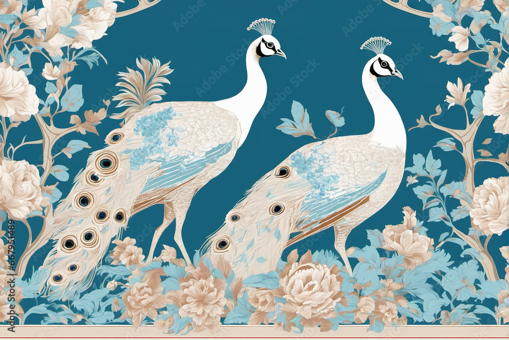Obraz premium Royal blue style crane bird illustration