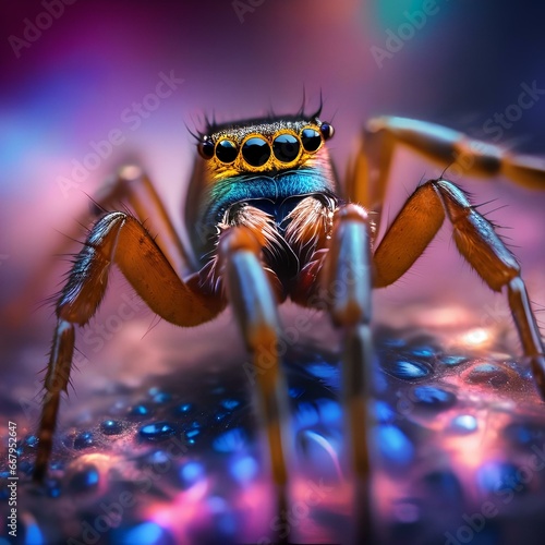 A luminous, multi-eyed cosmic spider weaving its cosmic silk in a vibrant, nebula-filled forest2