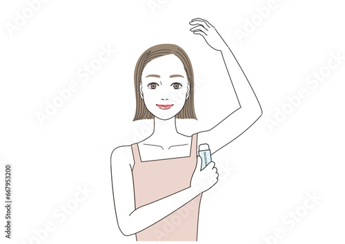 脇にロールオンタイプの制汗剤を塗る女性