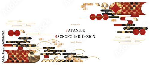 和柄, フレーム, 背景, 年賀状, ベクター, ビジネス, 市松, 金, イラスト