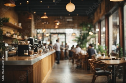 Coffee shop blur background with bokeh image, vintage tone. © Viewvie