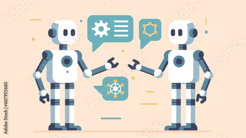 Robot communication. Artificial intelligence concept. Vector flat illustration