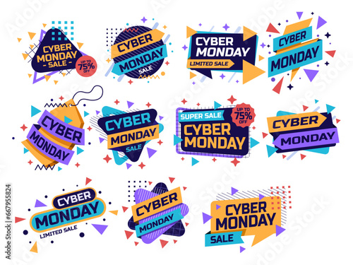 Collection of Cyber Monday Sale clipart designs, perfect for creating eye-catching online promotions and advertisements. These versatile clipart pieces are ideal for banners, promotions, social media