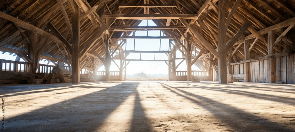 Barn interior. Generative AI technology.	
