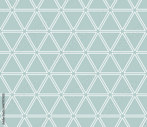 Geometric pattern with light blue and white triangles and arrows. Geometric modern white ornament. Seamless abstract background