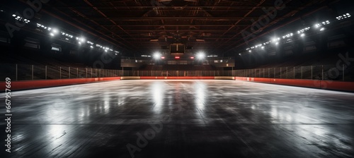 Hockey stadium with illuminated light. Generative AI technology. © Hero Design