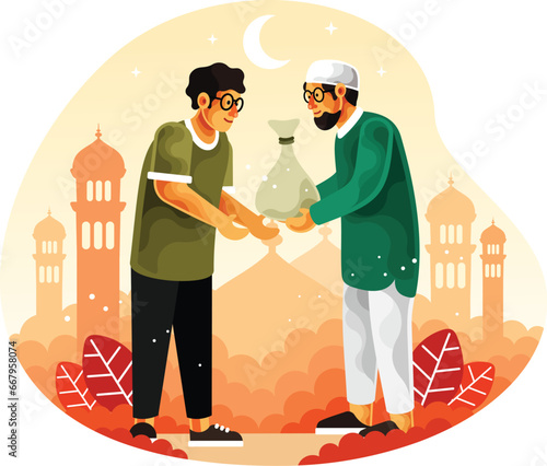 Muslims give alms or zakat in the month of Ramadan