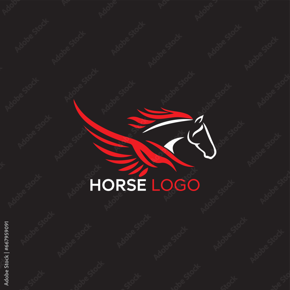 Obraz premium Logo vector images of red flying horse white design on a black background