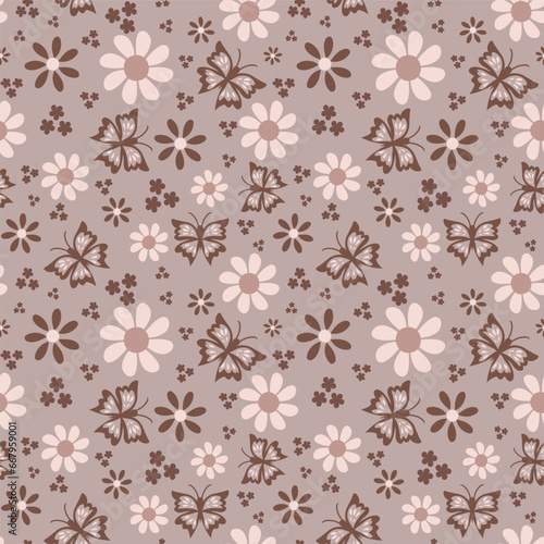 Neutral tone Butterfly Nature Vector Repeating Pattern