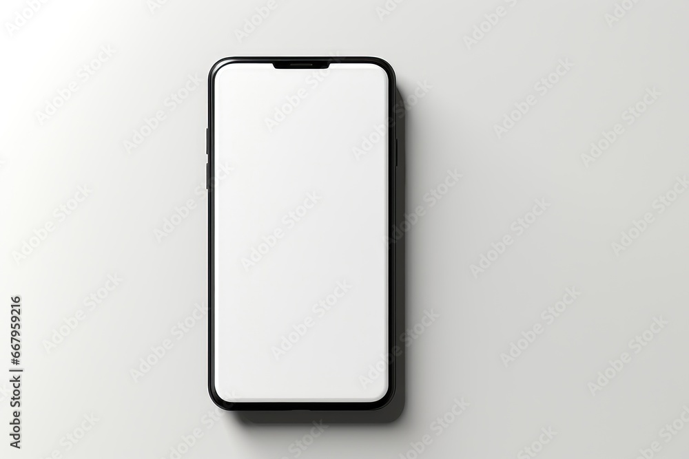 A blank smartphone mockup screen without any reflection is showcased against a clean white background, offering a minimalist and modern visual presentation. Photorealistic illustration A blank smartphone mockup screen without any reflection is showcased against a clean white background, offering a minimalist and modern visual presentation. Photorealistic illustration