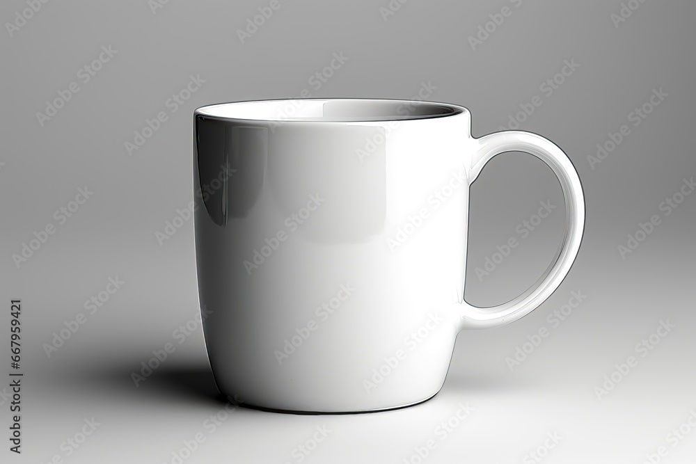 A close-up view of a white ceramic cup, presented as a mockup, providing a versatile canvas for your design or branding needs with a realistic touch. Photorealistic illustration A close-up view of a white ceramic cup, presented as a mockup, providing a versatile canvas for your design or branding needs with a realistic touch. Photorealistic illustration